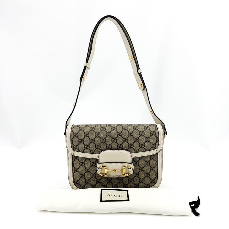 Gucci Horsebit 1955 Gg Coated Canvas With Leather Beige Bag