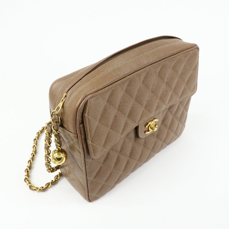 Chanel Vintage Front Pocket Camera Quilted Caviar Brown Leather Bag