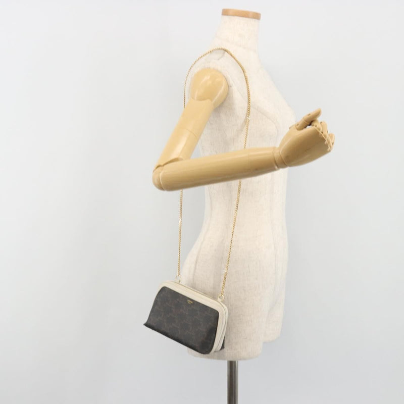 Celine Zip Around Chain Clutch Triomphe Coated Canvas Brown