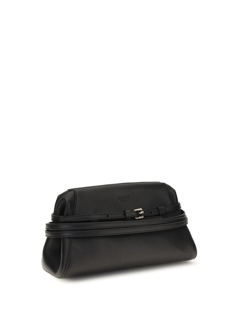 Moschino Belt-Detail Clutch — Black Goatskin/hircus Goatskin