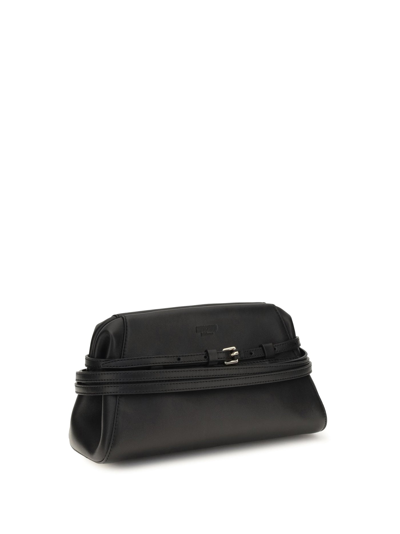 Moschino Belt-Detail Clutch — Black Goatskin (hircus Goatskin)