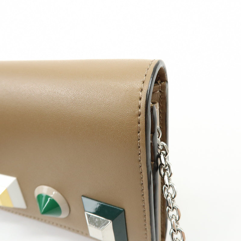 Fendi Continental Wallet On Chain Studded Leather Beige Bag