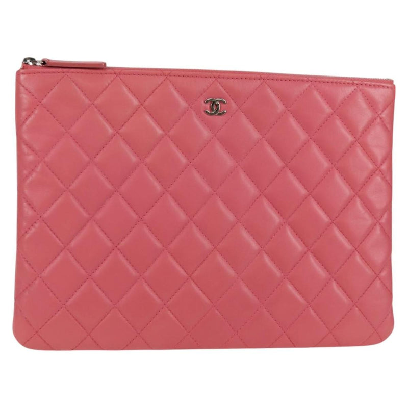 Chanel Cc Casino O Case Clutch Quilted Lambskin Pink Leather
