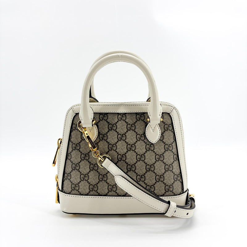 Gucci Horsebit 1955 Top Handle Gg Coated Canvas With Leather Beige Bag