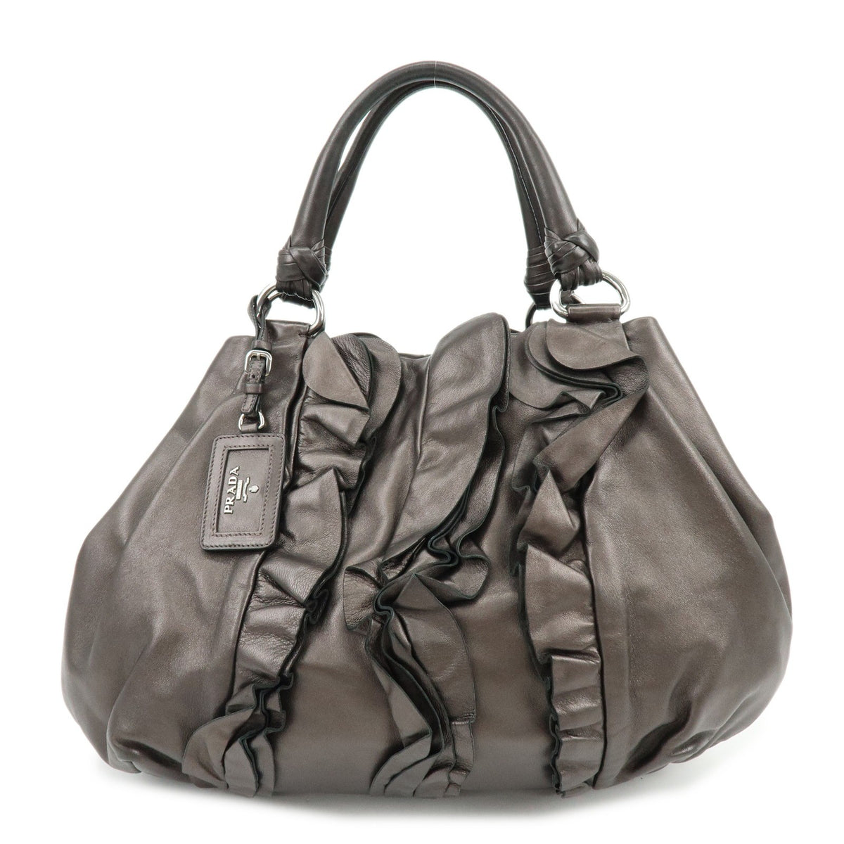 Prada Ruffle Hobo Nappa Leather Brown