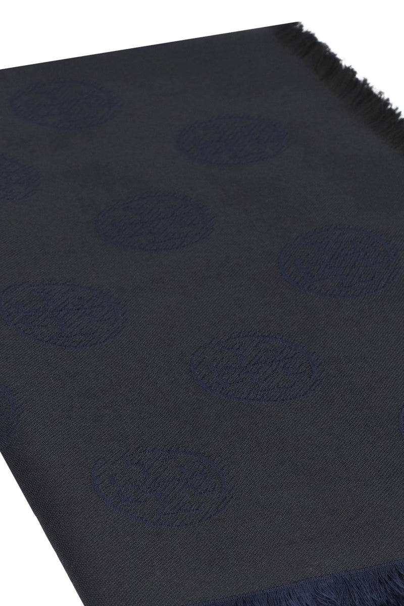 Tory Burch Silk And Wool Blend Scarf — Black Scarfs
