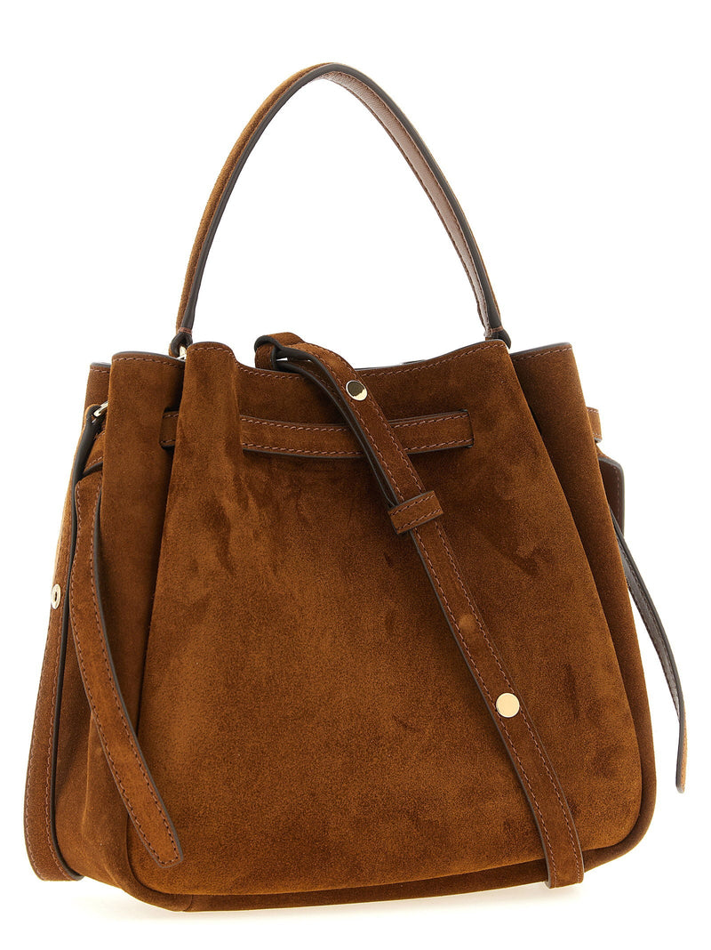 Tory Burch Romy Bucket Bag — Brown Suede Exterior