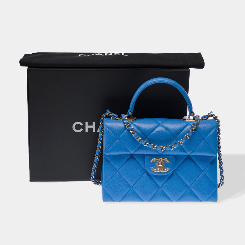 Sac Chanel Timeless Classique Top Handle En Cuir Bleu - 102848 Blue Handbag