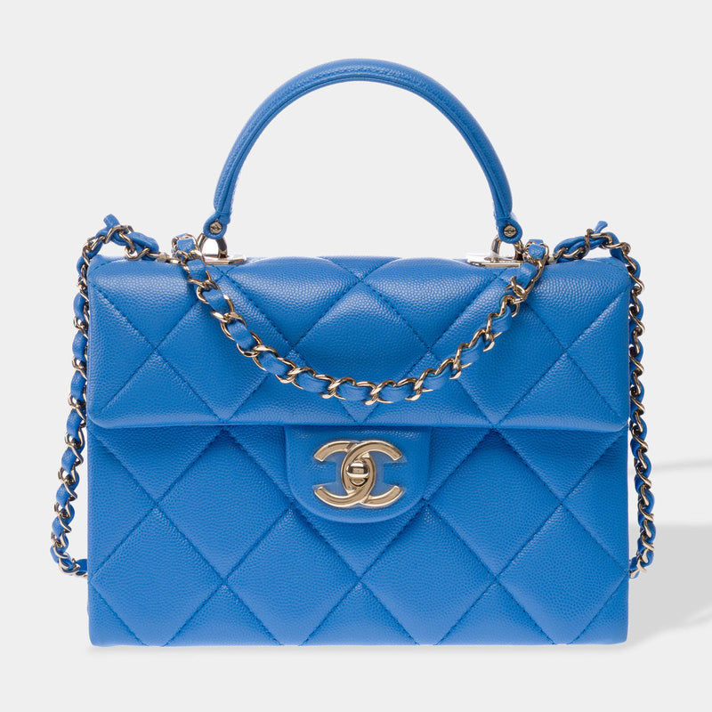Sac Chanel Timeless Classique Top Handle En Cuir Bleu - 102848 Blue Handbag