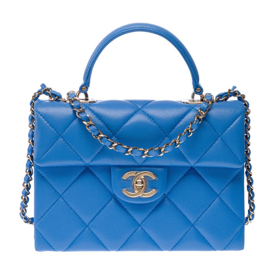 Sac Chanel Timeless Classique Top Handle En Cuir Bleu - 102848 Blue Handbag