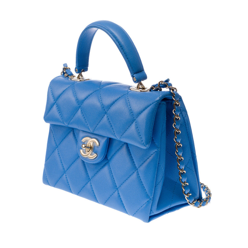 Sac Chanel Timeless Classique Top Handle En Cuir Bleu - 102848 Blue Handbag