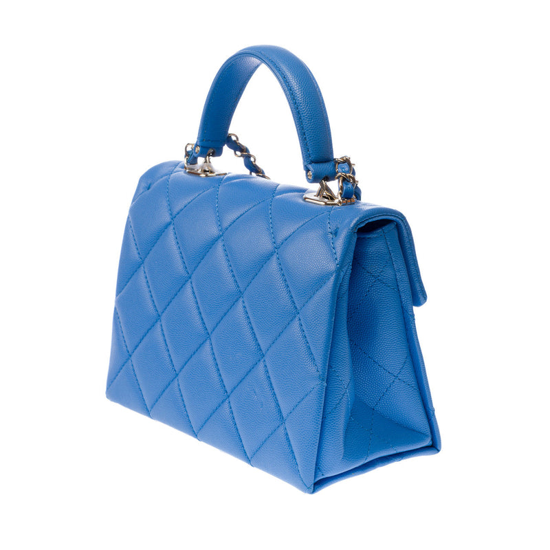 Sac Chanel Timeless Classique Top Handle En Cuir Bleu - 102848 Blue Handbag