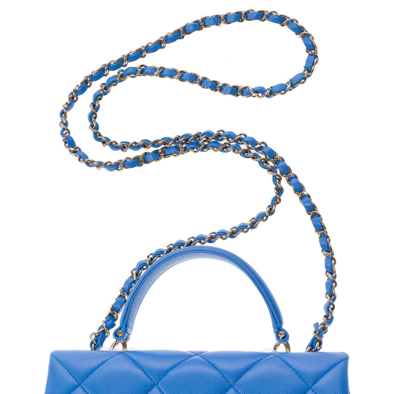 Sac Chanel Timeless Classique Top Handle En Cuir Bleu - 102848 Blue Handbag