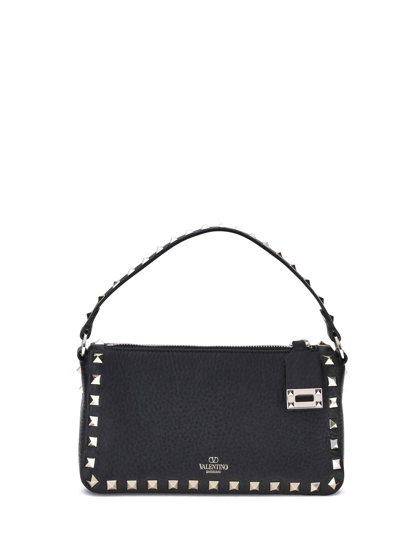 Valentino Garavani Rockstud Shoulder Bag — Black Calf Leather Bos Taurus