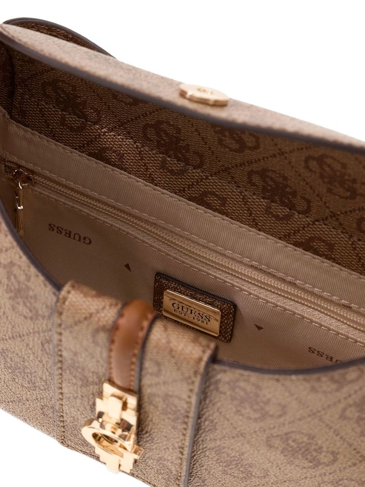 Guess Logo-Patterned Polyurethane Shoulder Bag — Beige