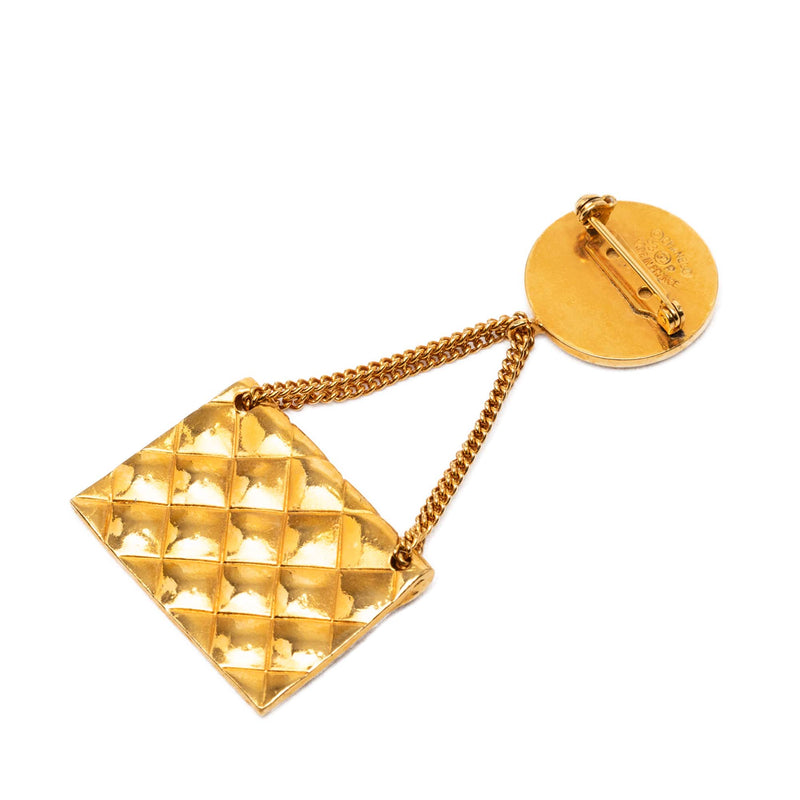 CC Gold Plated Quilted Flap Bag Medallion Brooch - Image 2