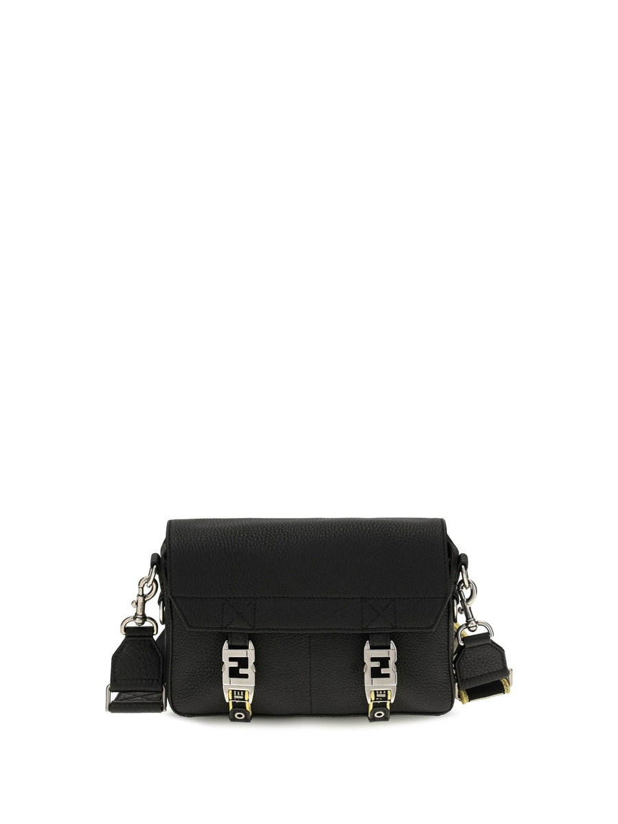 Fendi Flow Romano Crossbody Bag — Black Calf Leather