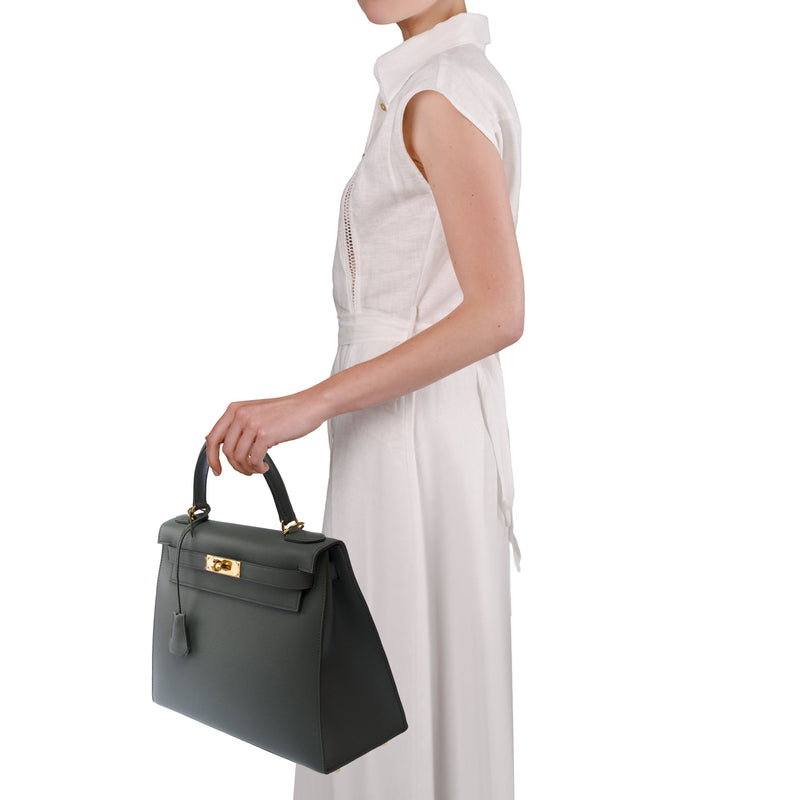 Sac Hermes Kelly 28 En Cuir Vert - 103701 Green