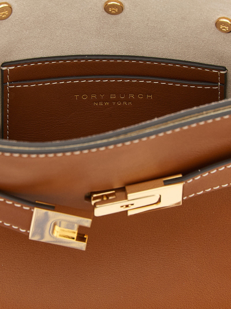 Tory Burch Structured Leather Top Handle Bag — Cognac Cowhide
