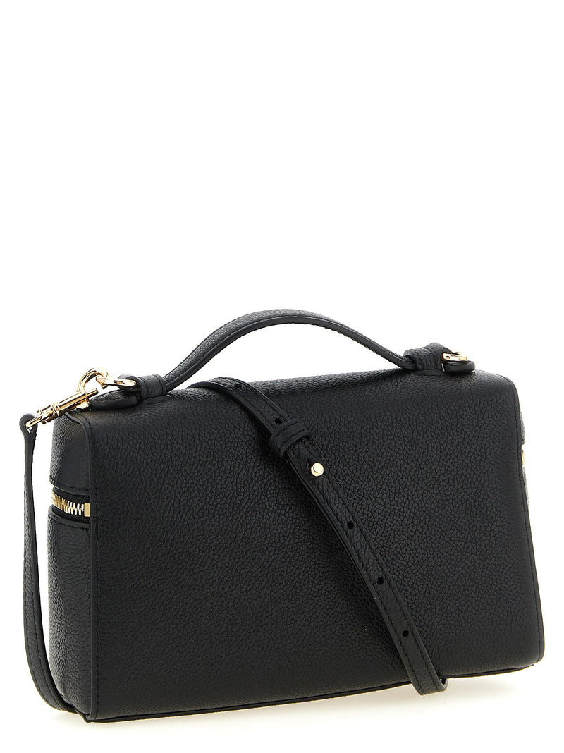 Tory Burch Romy Top Handle Bag — Black Hammered Leather