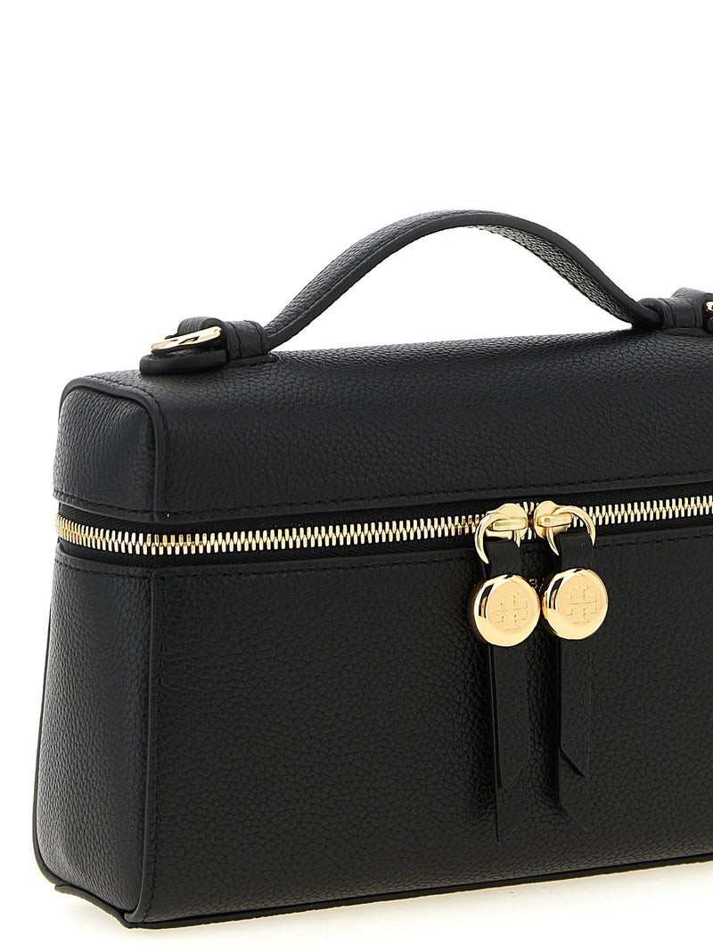 Tory Burch Romy Top Handle Bag — Black Hammered Leather