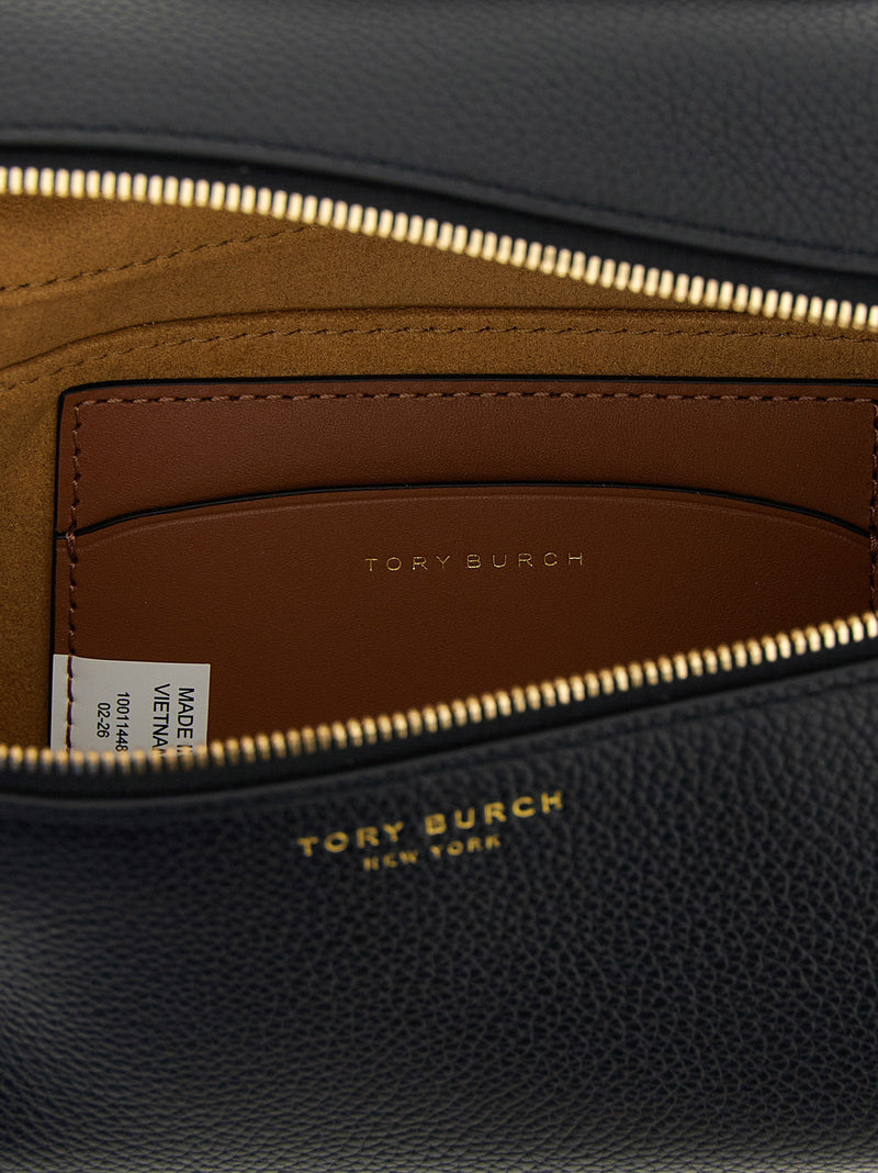 Tory Burch Romy Top Handle Bag — Black Hammered Leather