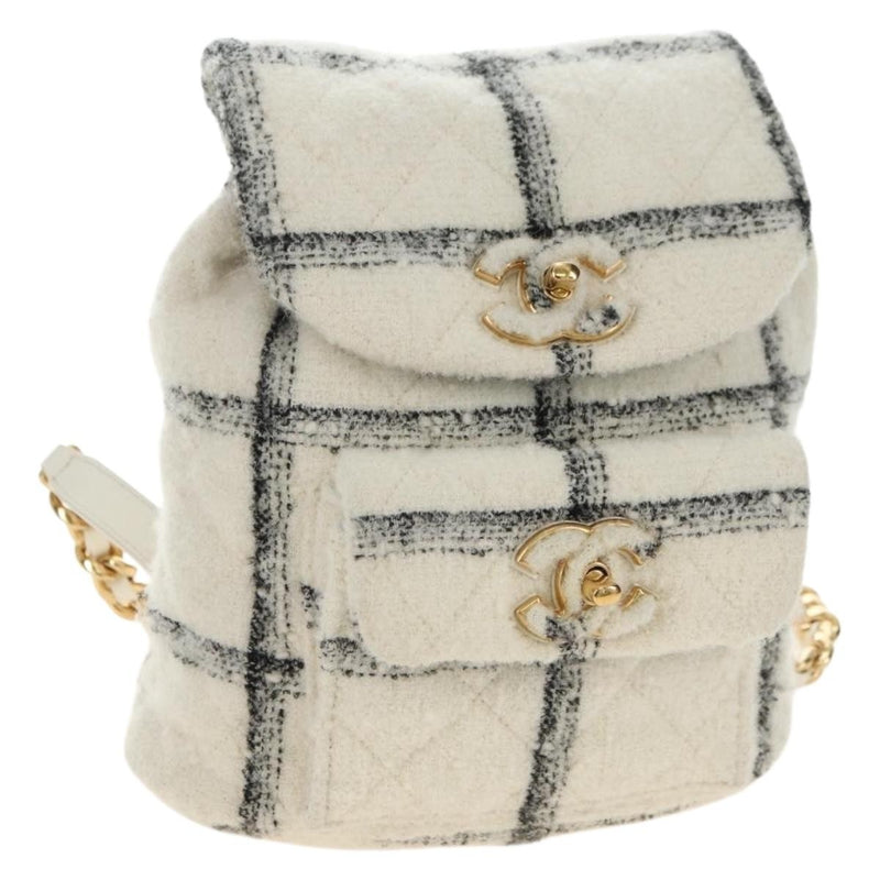 Chanel Duma Drawstring Quilted Wool Tweed Beige Bag