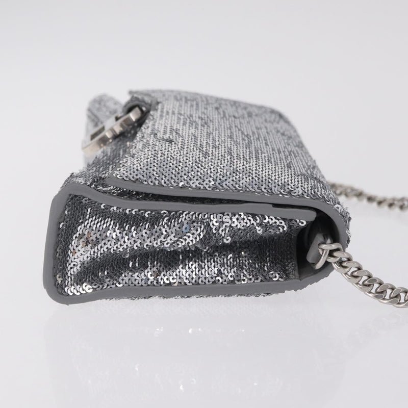 Balenciaga Hourglass Chain Leather With Sequins Silver Bag