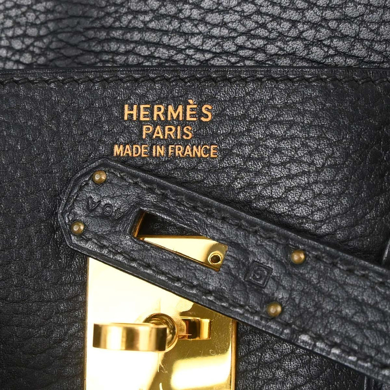 Hermes Birkin Black Clemence With Gold Hardware Leather Bag