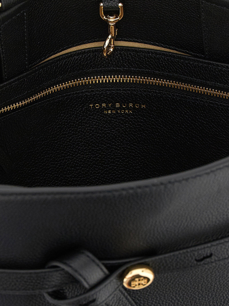 Tory Burch Hammered Leather Shoulder Bag — Black Cowhide