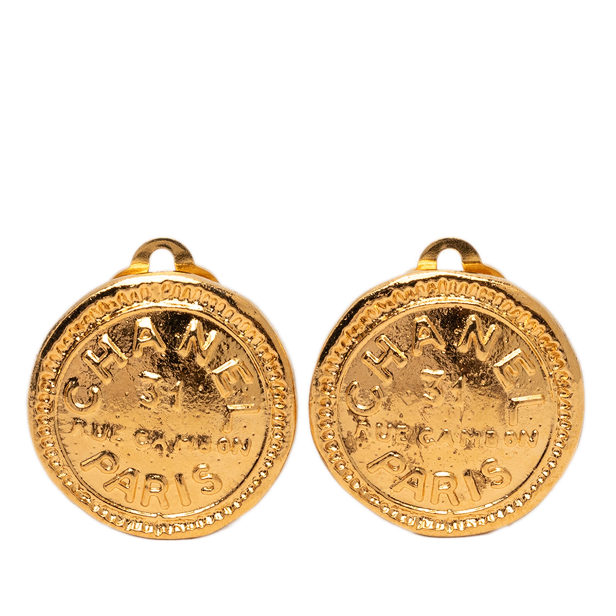 Gold Plated 31 Rue Cambon Round Clip on Earrings - Image 1