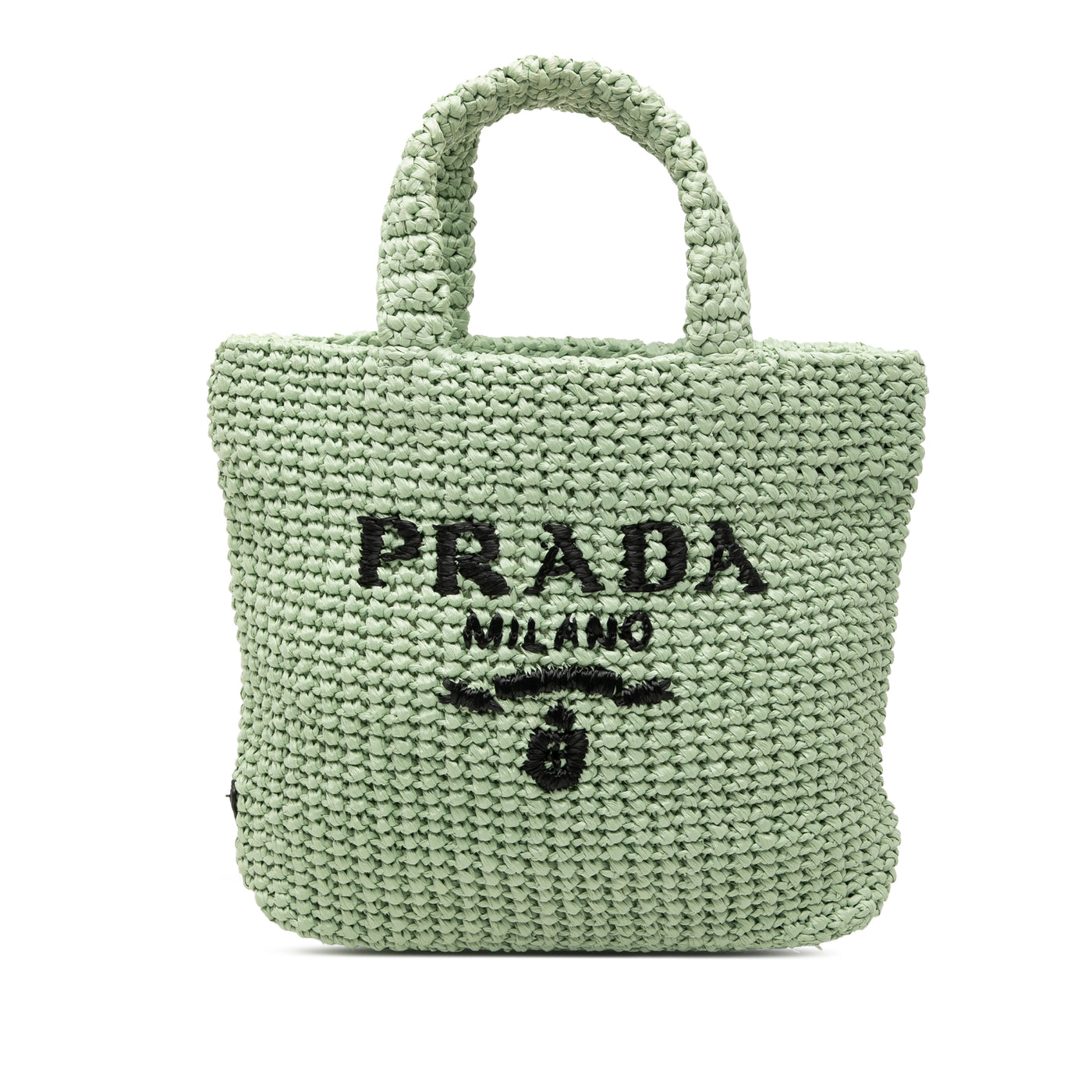 Small Raffia Effect Crochet Embroidered Logo Tote - Image 1
