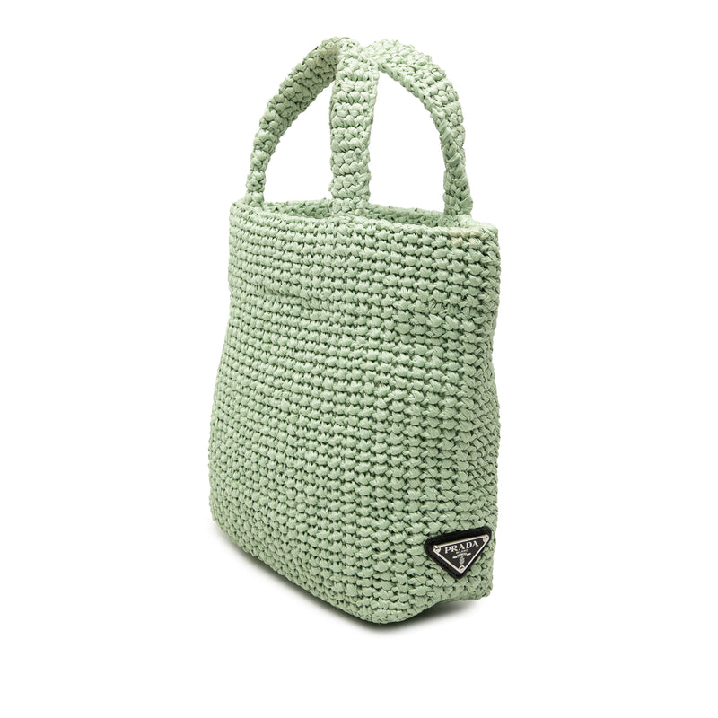 Small Raffia Effect Crochet Embroidered Logo Tote - Image 2