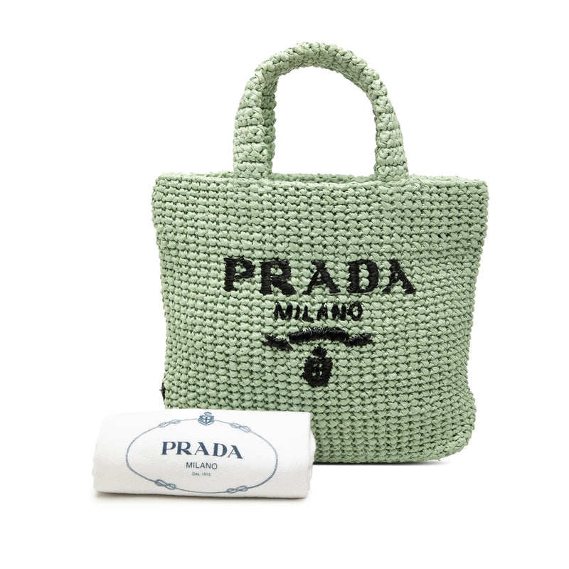 Small Raffia Effect Crochet Embroidered Logo Tote - Image 7