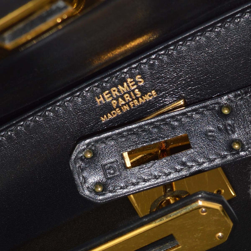 Hermes Kelly Black Box Calf With Gold Hardware Calfskin Bag