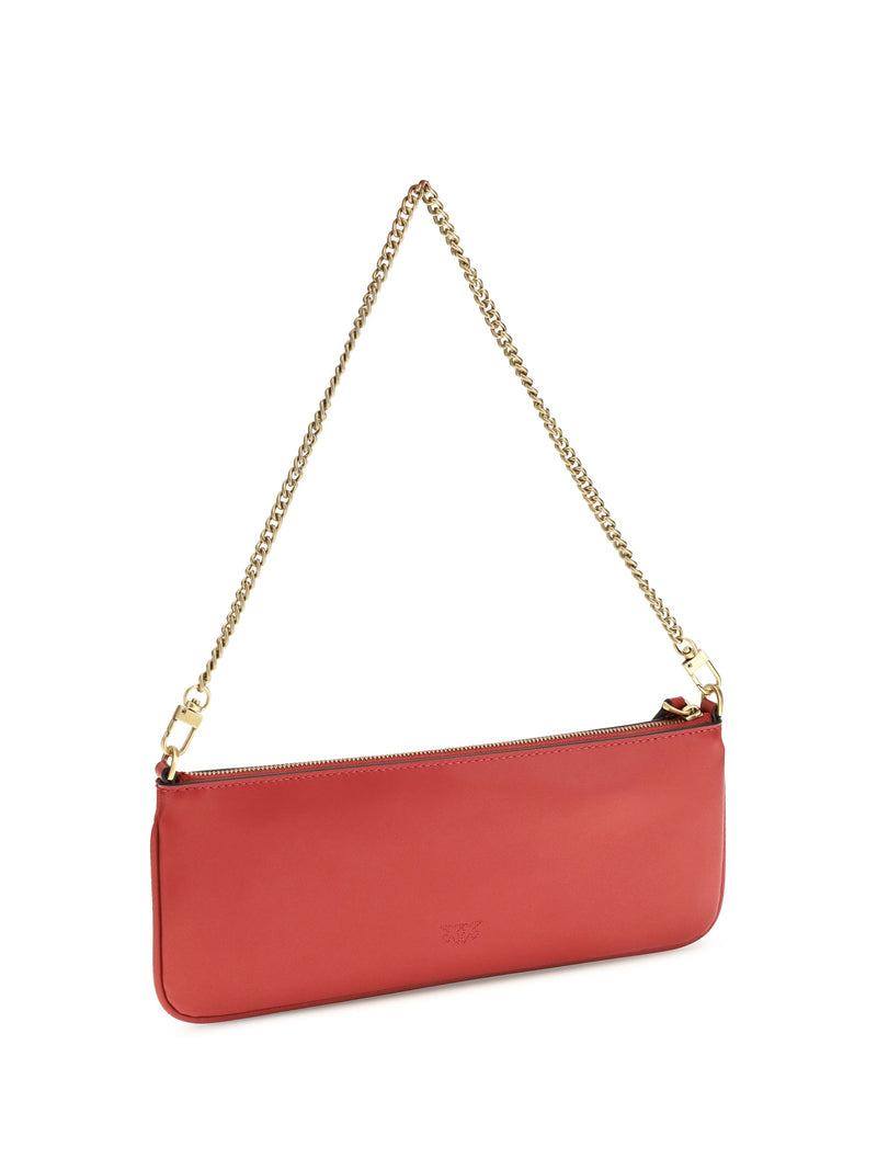 Pinko Silk-Touch Calf Leather Chain Strap Shoulder Bag — Red (bos Taurus)