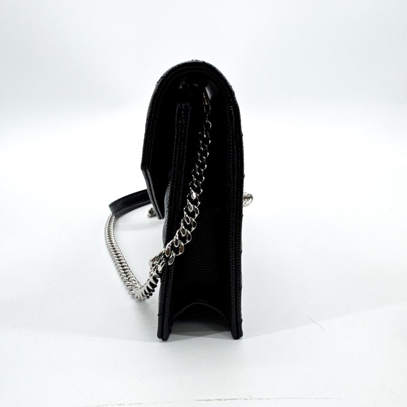 Saint Laurent Classic Monogram Wallet On Chain Matelasse Chevron Leather Black Bag