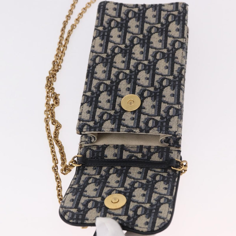 Christian Dior Vertical Saddle Chain Oblique Canvas Navy Bag