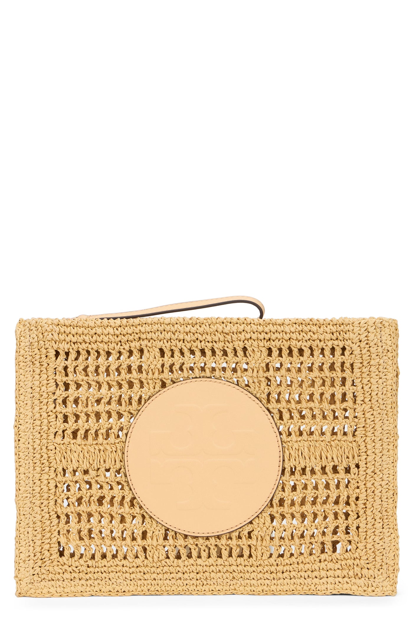Tory Burch Woven Raffia Crochet Clutch — Beige