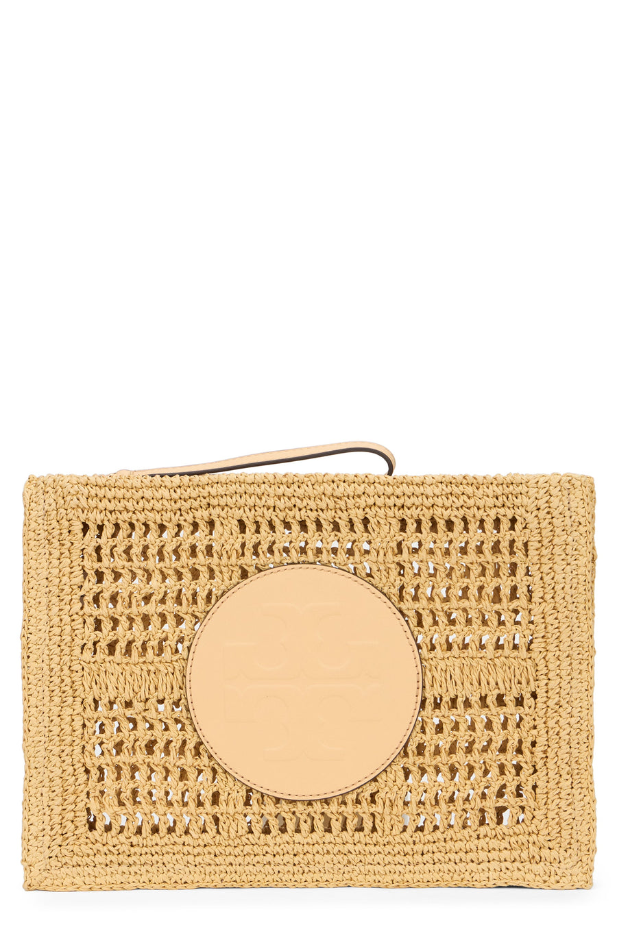 Tory Burch Woven Raffia Crochet Clutch — Beige
