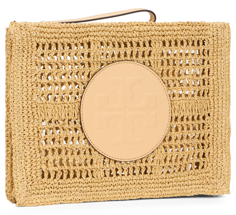 Tory Burch Woven Raffia Crochet Clutch — Beige