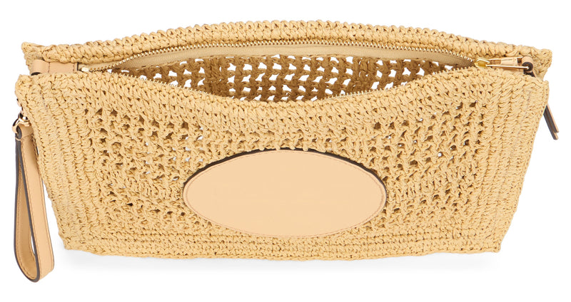 Tory Burch Woven Raffia Crochet Clutch — Beige