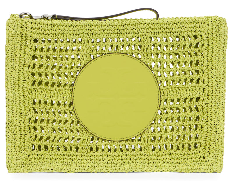 Tory Burch Crochet Raffia Clutch — Yellow