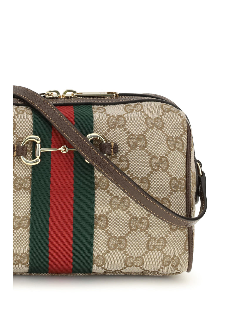 Gucci Gg Canvas With Web Stripe Shoulder Bag — Beige Fabric