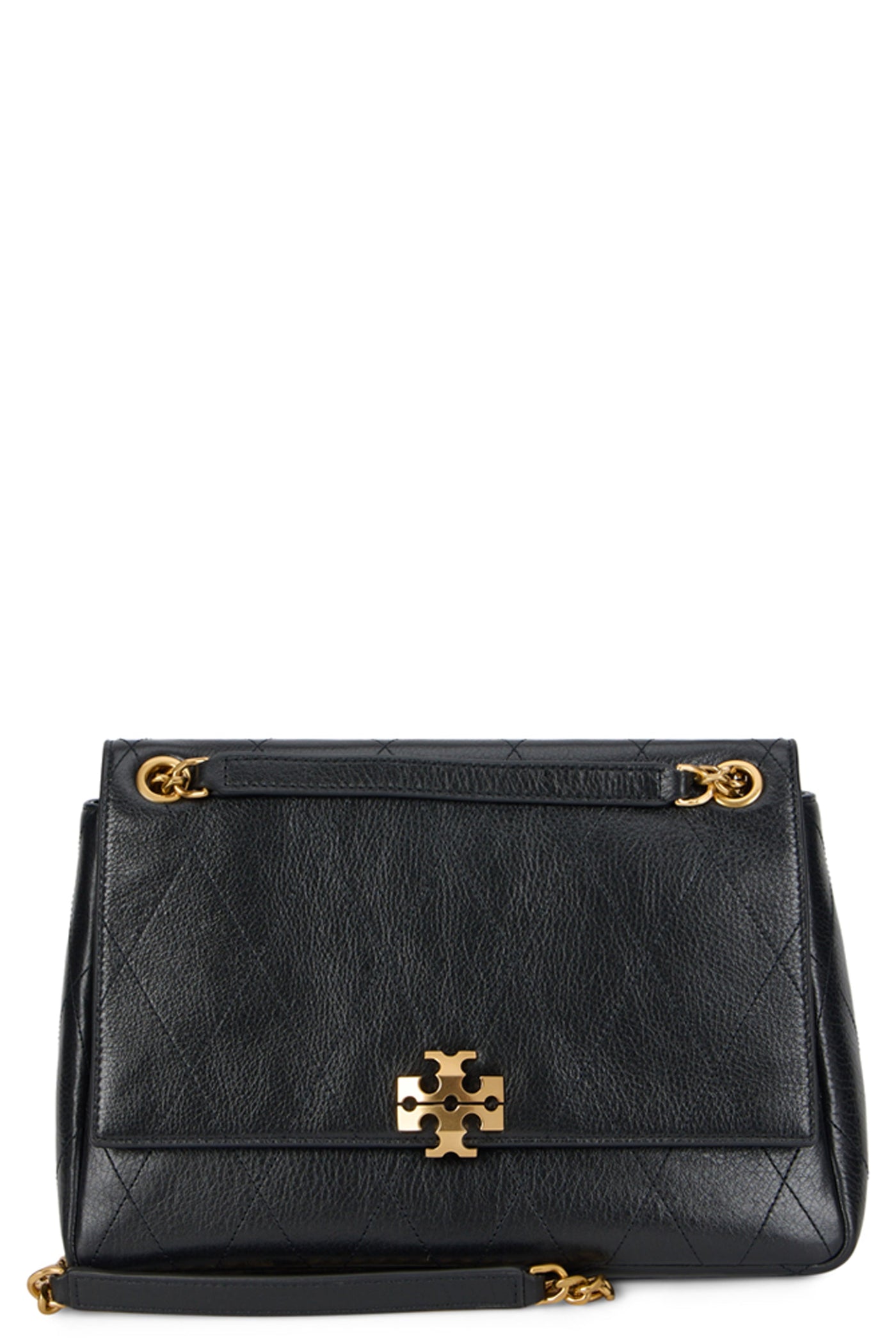 Tory Burch Leather With Chain Strap Shoulder Bag — Black