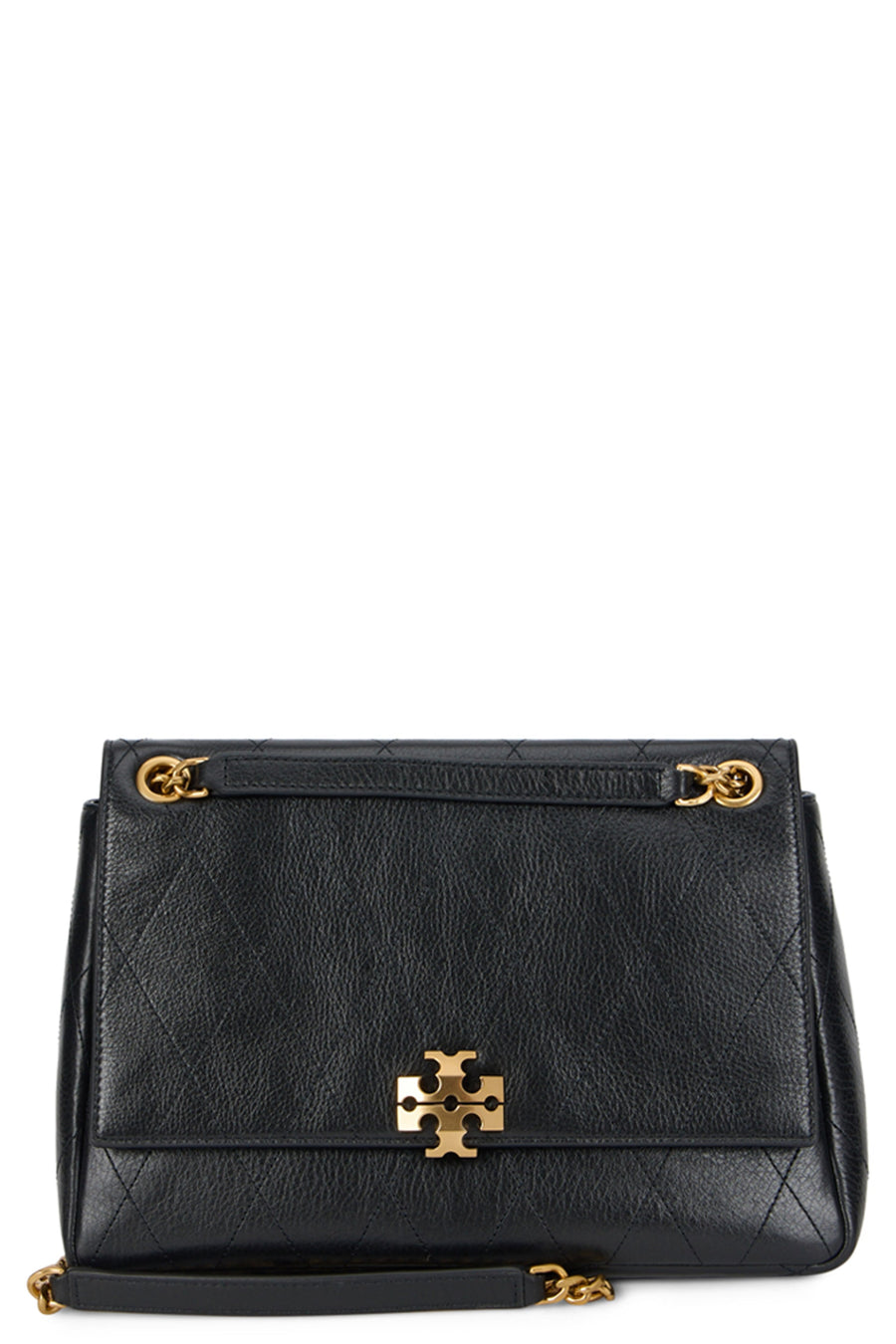 Tory Burch Leather With Chain Strap Shoulder Bag — Black
