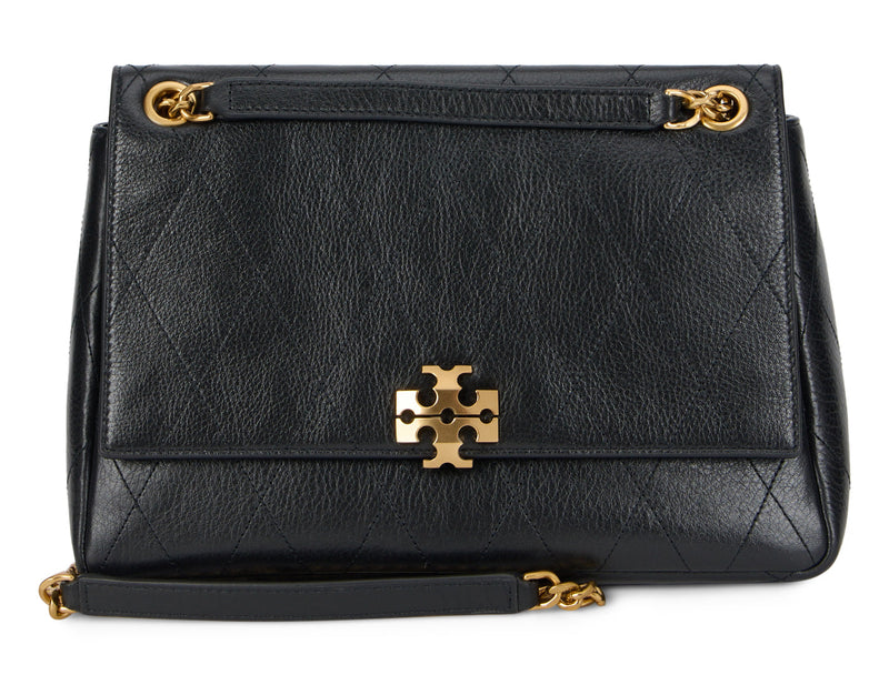Tory Burch Leather With Chain Strap Shoulder Bag — Black