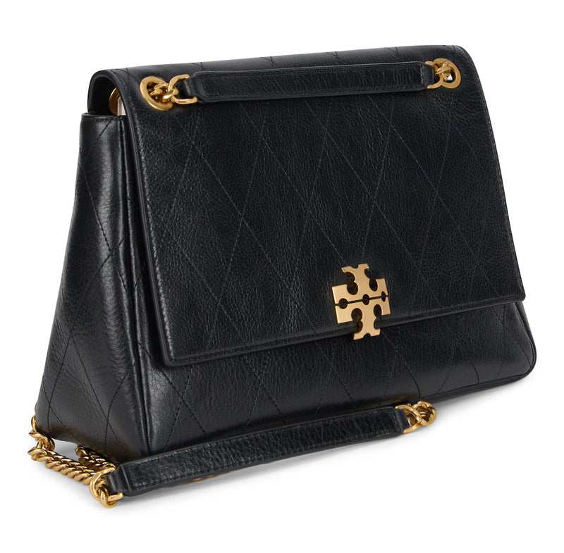 Tory Burch Leather With Chain Strap Shoulder Bag — Black