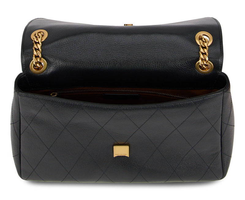Tory Burch Leather With Chain Strap Shoulder Bag — Black