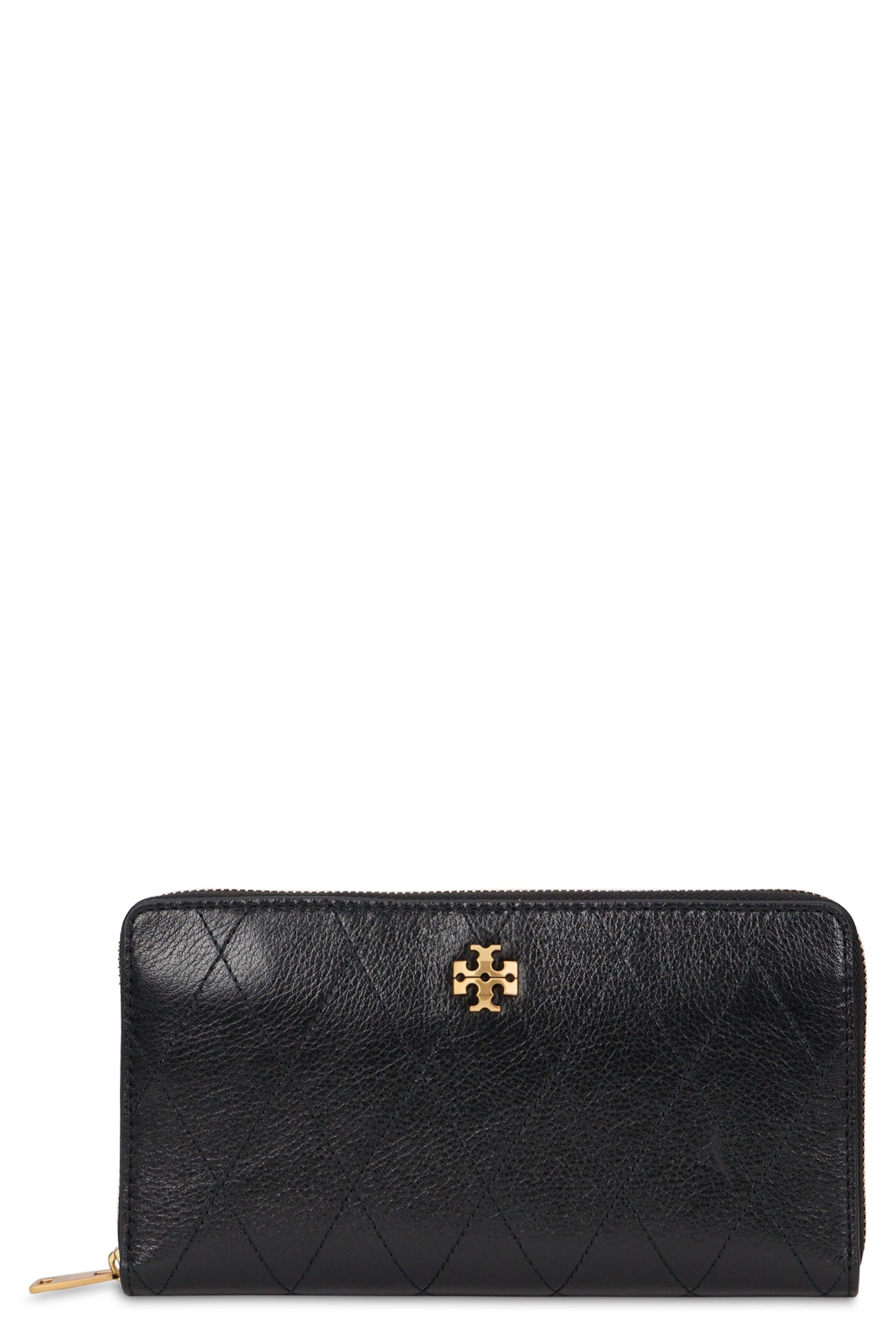 Tory Burch Quilted Calfskin Zip-Around Wallet — Black